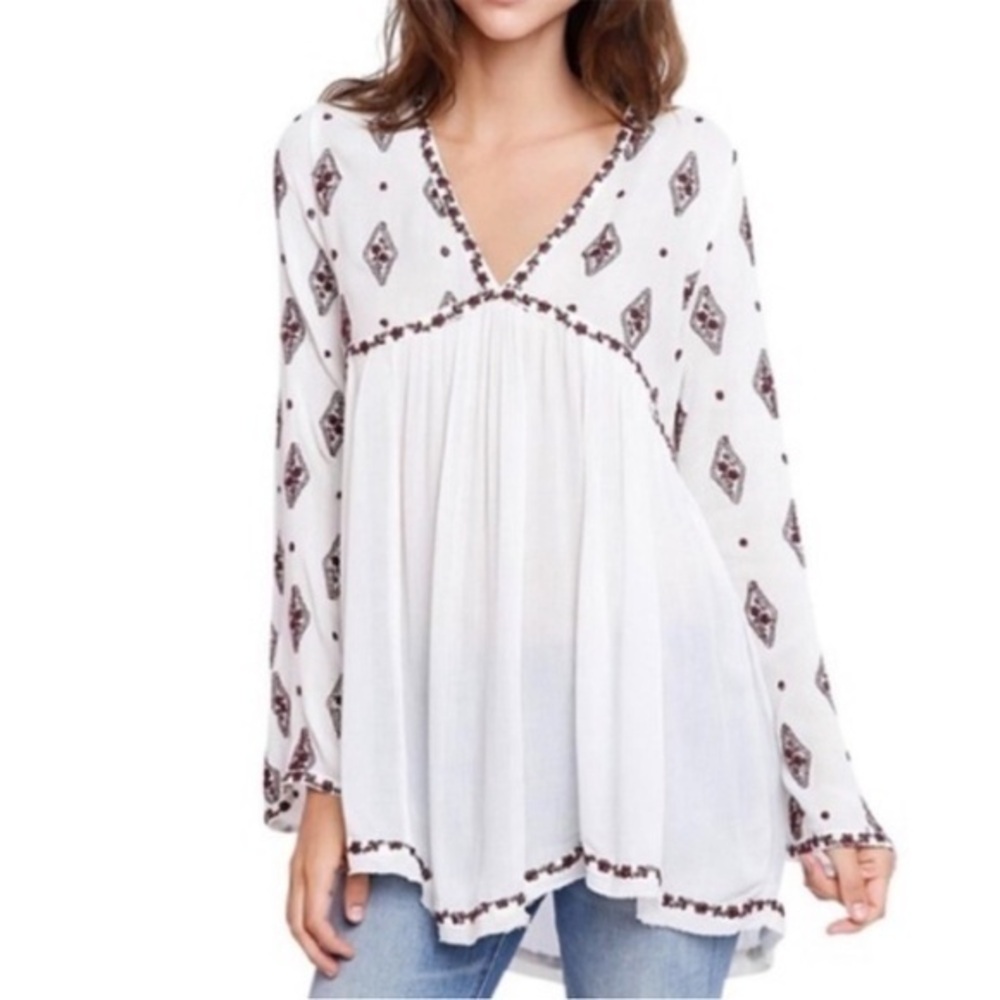 Free people Diamond Embroidered Smock Top- boho